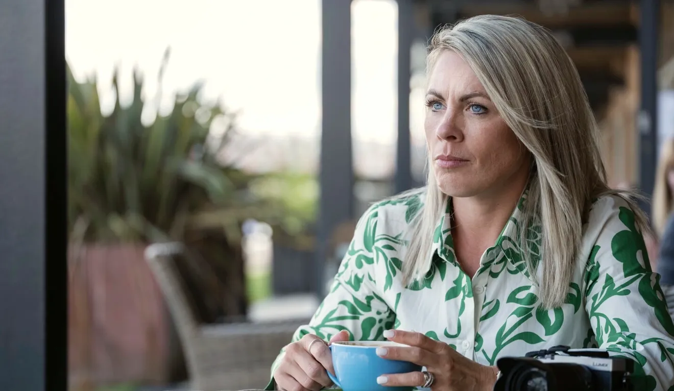 Image de Laura assise dans son salon. La sclérose en plaques endommage le système nerveux, perturbant les messages envoyés par le cerveau, et peut perturber les fonctions vésicales et intestinales. 